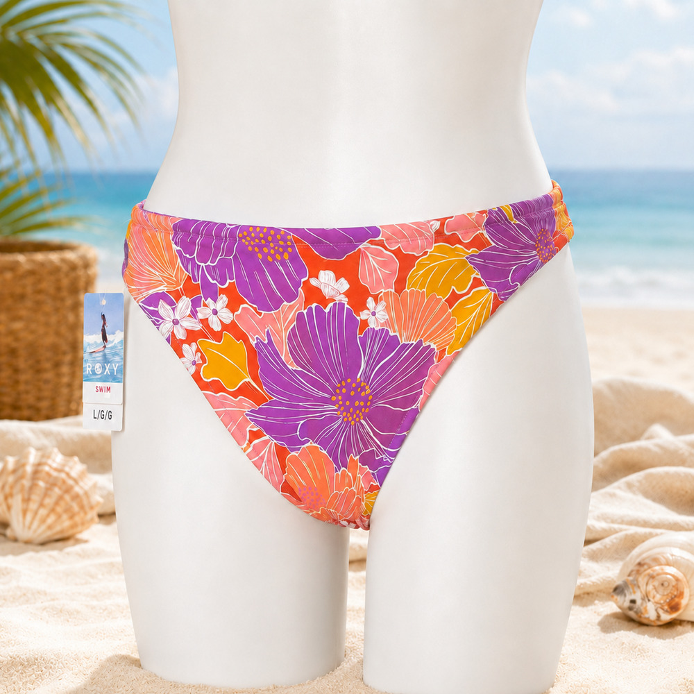 NWT Roxy Bell Bottom Blooms Bikini Bottom Lilac Multi L